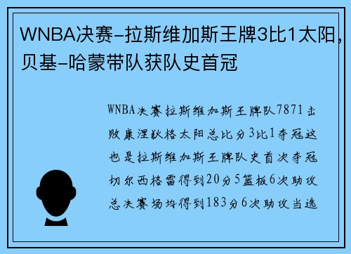 WNBA决赛-拉斯维加斯王牌3比1太阳，贝基-哈蒙带队获队史首冠